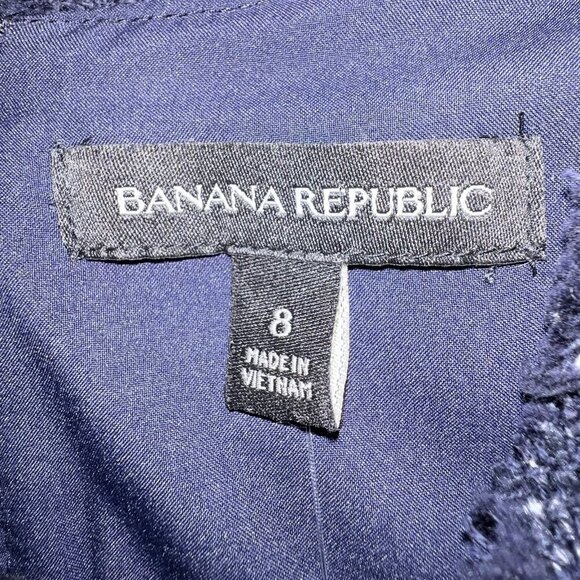 Banana Republic Women’s Short Sleeve Frayed Edge Tweed Dress Size 8 Navy Blue - Picture 6 of 9